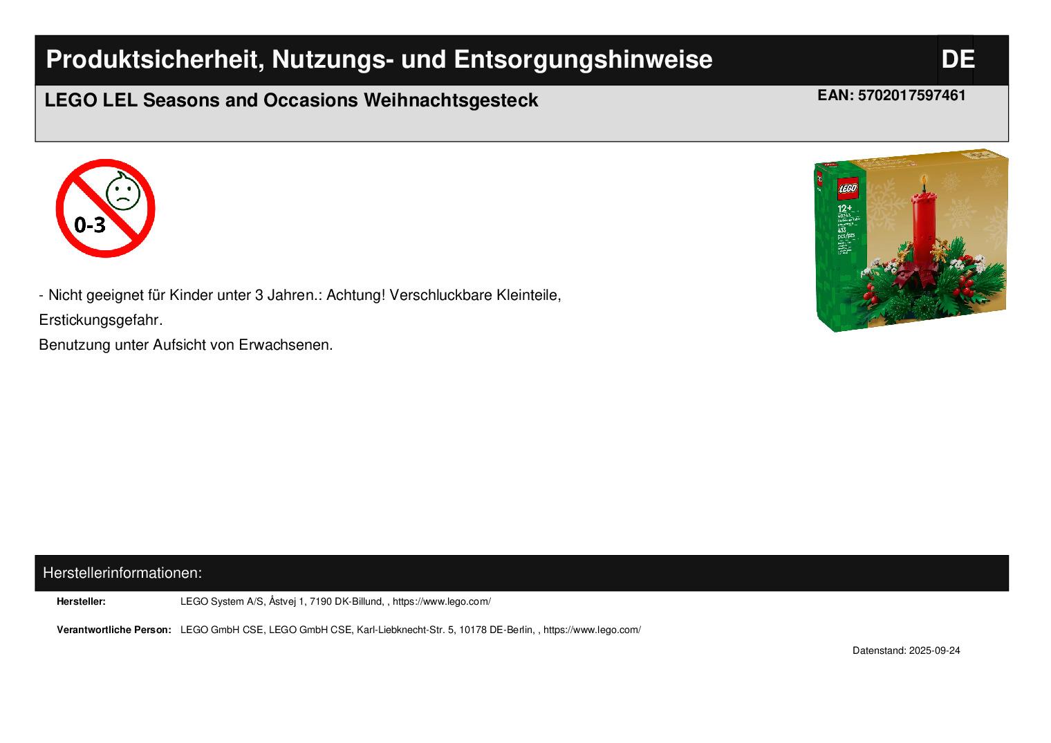 LEGO LEL Seasons and Occasions Weihnachtsgesteck LEGO LEL Seasons and Occasions Weihnachtsgesteck