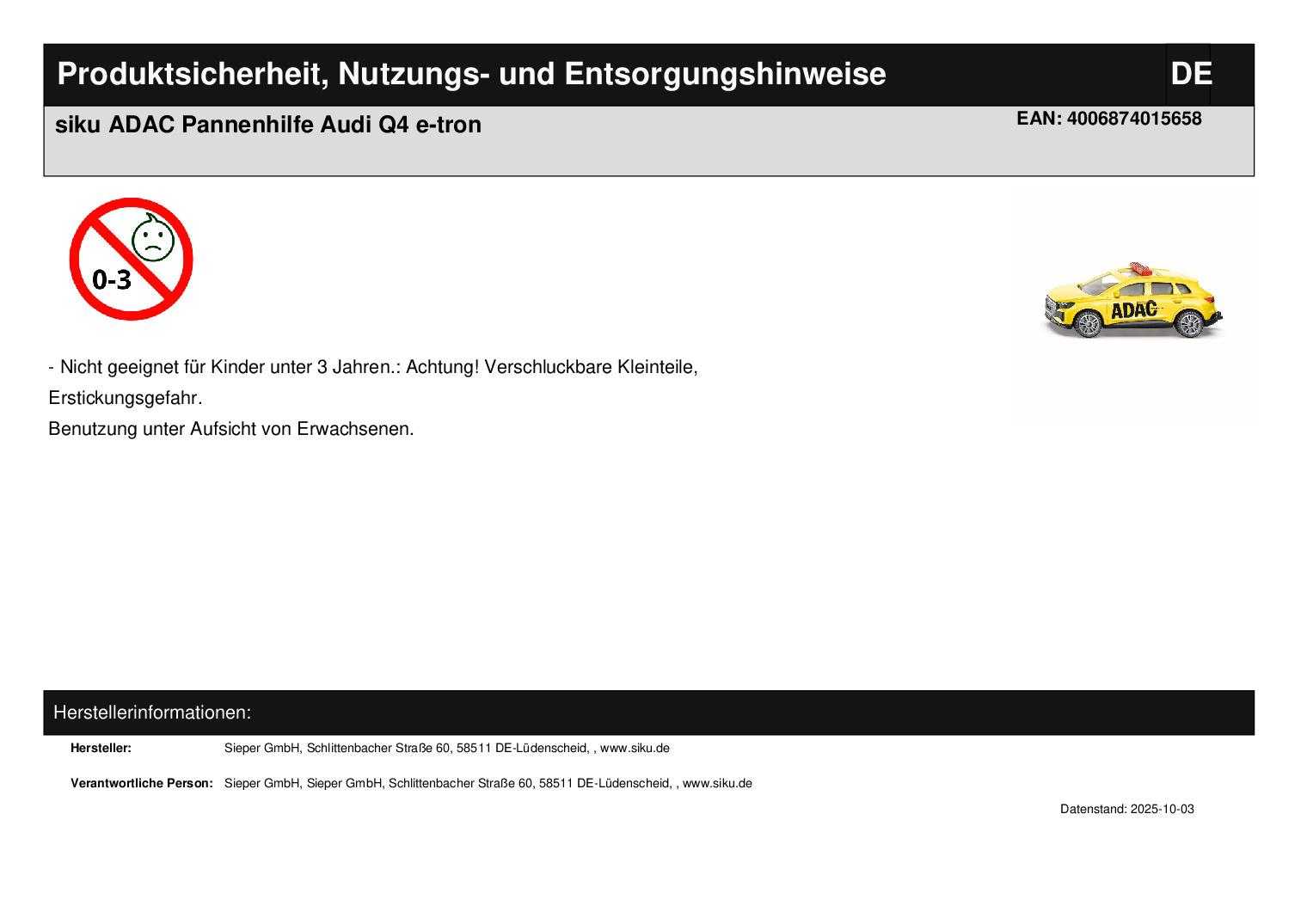 siku ADAC Pannenhilfe Audi Q4 e-tron