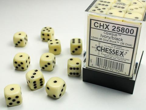 Chessex Würfel W6x36 Opaque: Ivory / Black