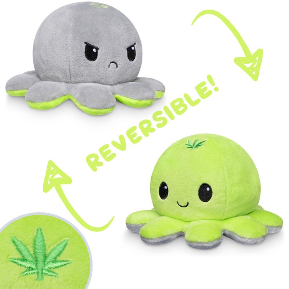 Reversible Octopus Plushie [Happy Pot Leaf + Angry] [Light Green + Gray]