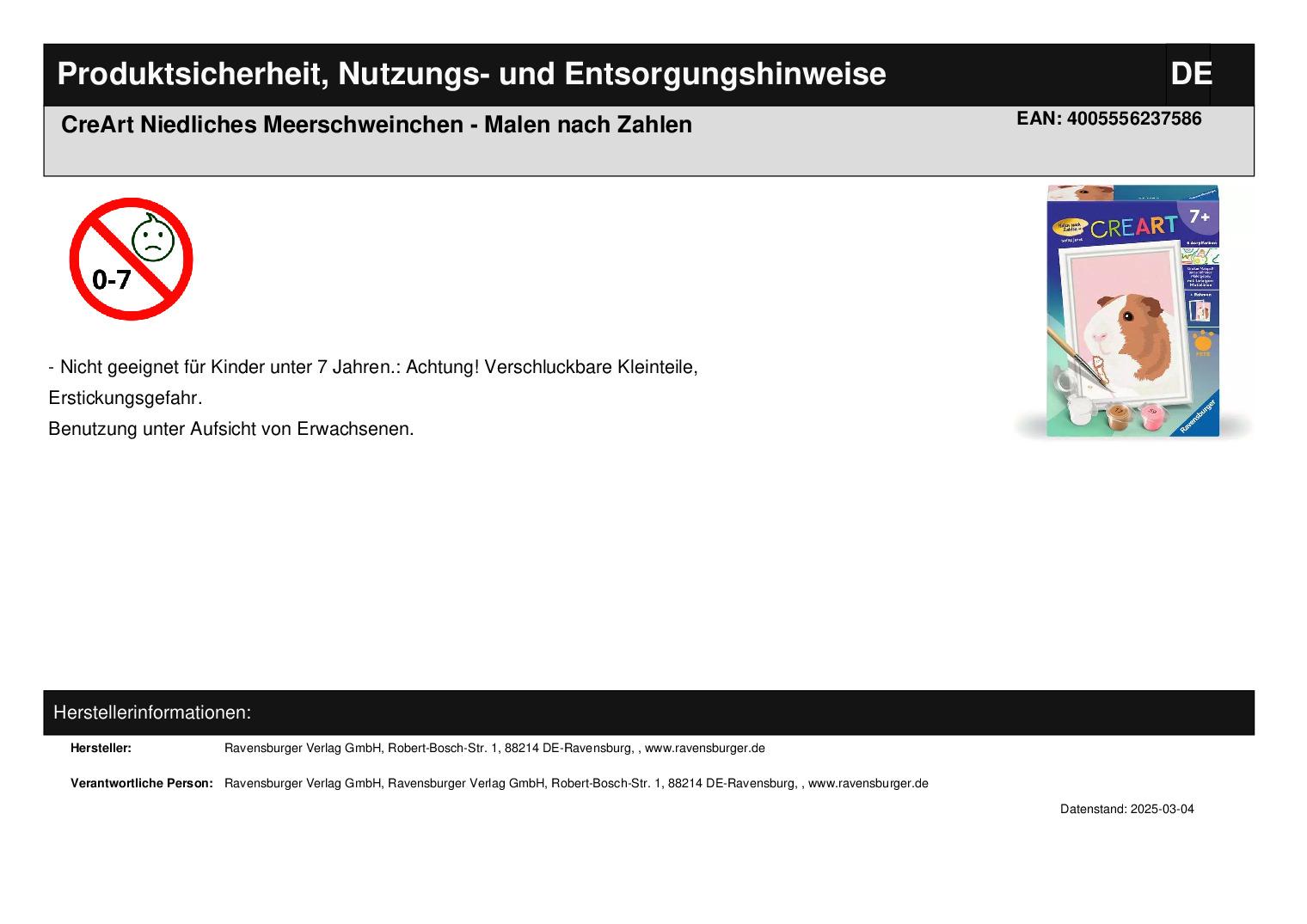 CreArt Niedliches Meerschweinchen - Malen nach Zahlen