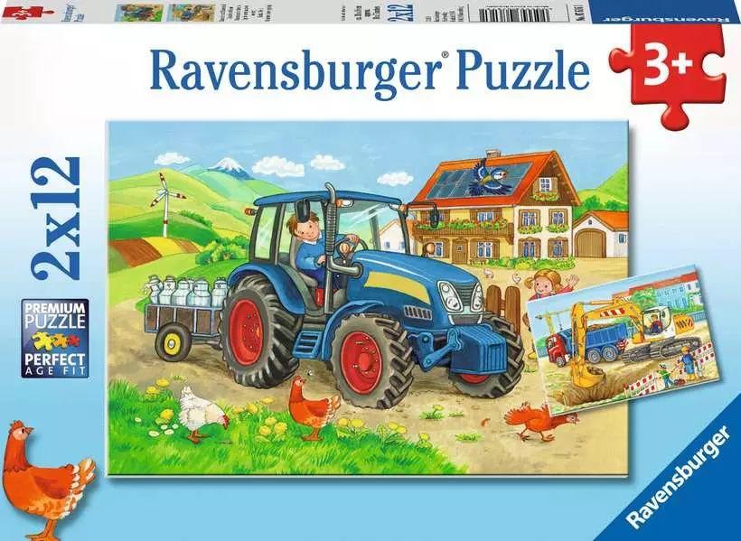 Kinderpuzzle ab 3 Jahren - Baustelle und Bauernhof - 12 Teile