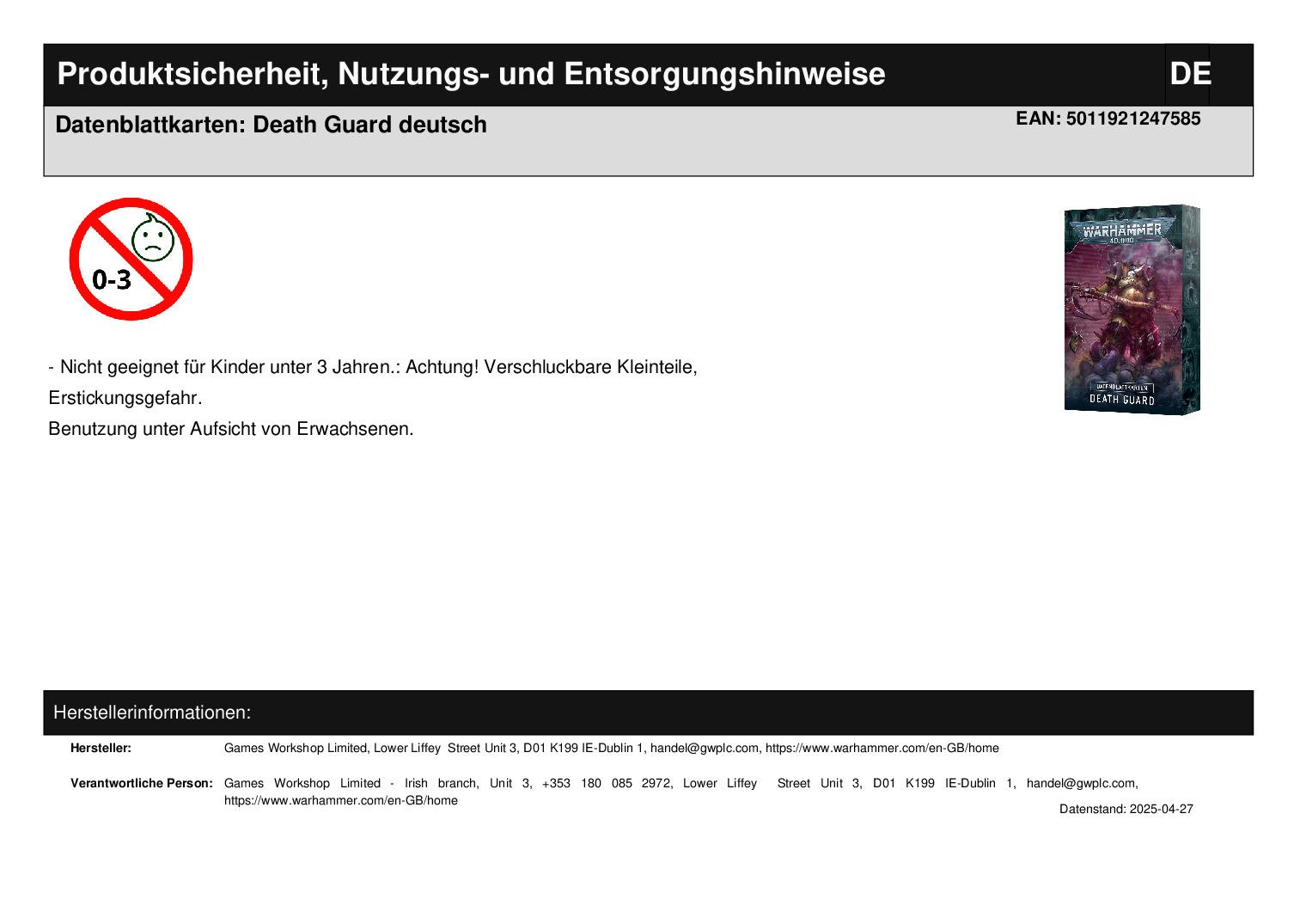 Datenblattkarten: Death Guard deutsch