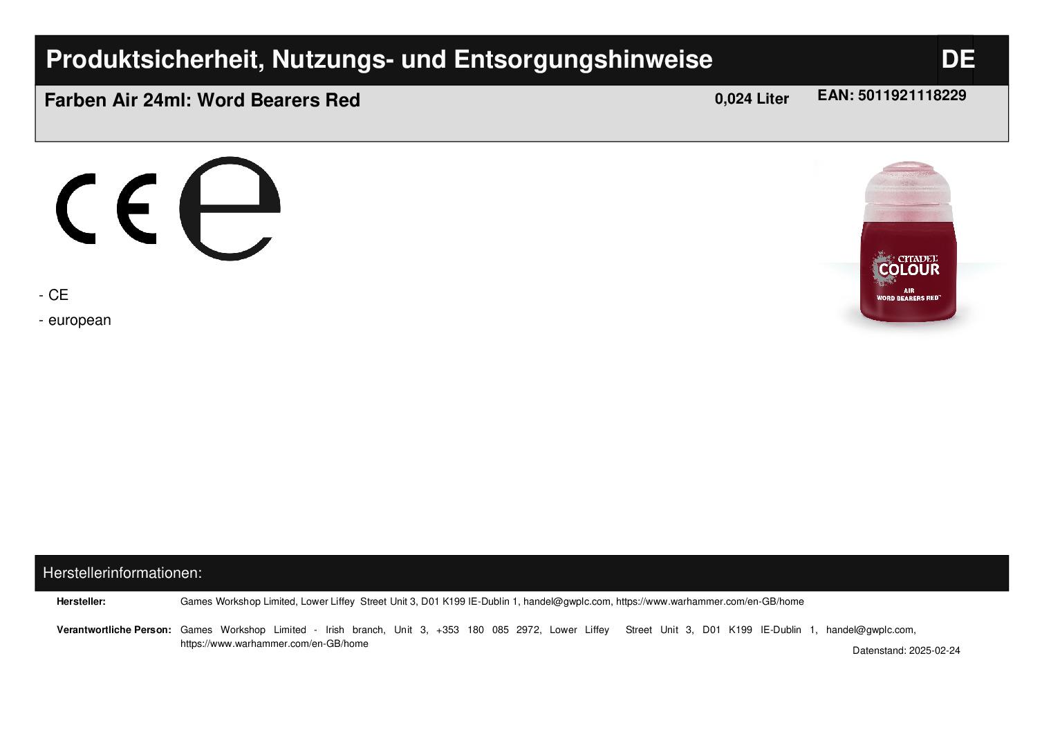 Farben Air 24ml: Word Bearers Red