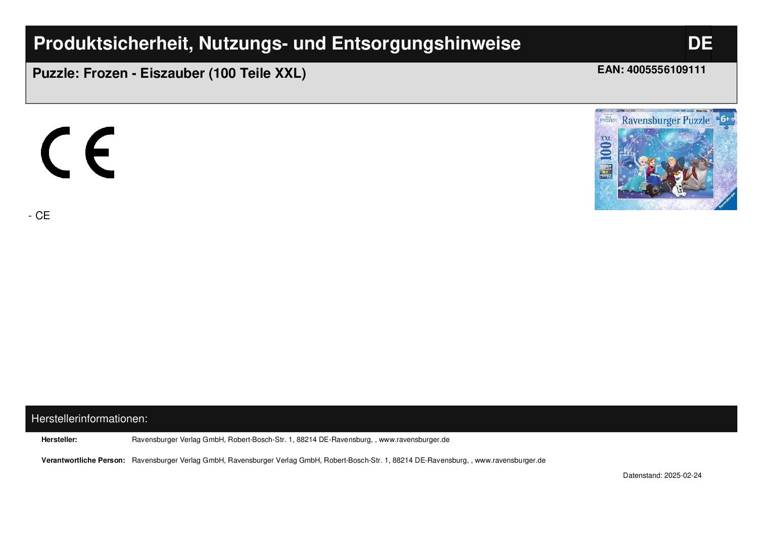 Puzzle: Frozen - Eiszauber (100 Teile XXL)