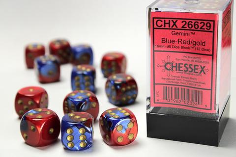 Chessex Würfel W6x12 Gemini: blue-red / gold