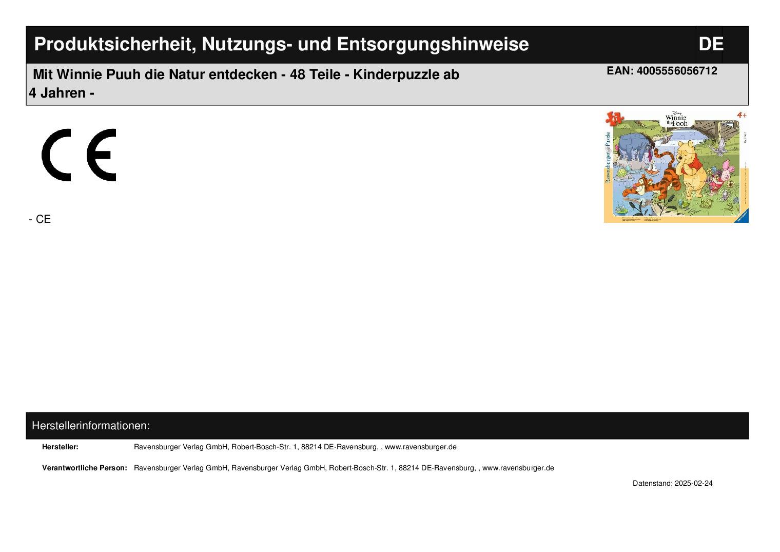 Mit Winnie Puuh die Natur entdecken - 48 Teile - Kinderpuzzle ab 4 Jahren -