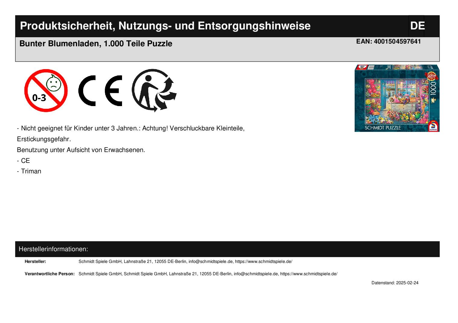 Bunter Blumenladen, 1.000 Teile Puzzle