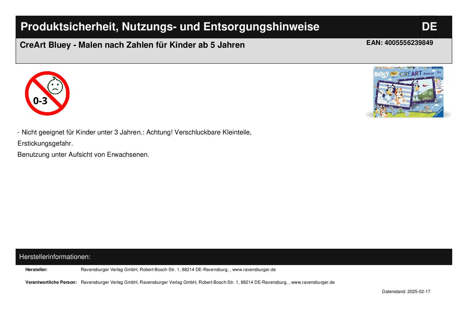 CreArt Bluey - Malen nach Zahlen für Kinder ab 5 Jahren CreArt Bluey - Malen nach Zahlen für Kinder ab 5 Jahren