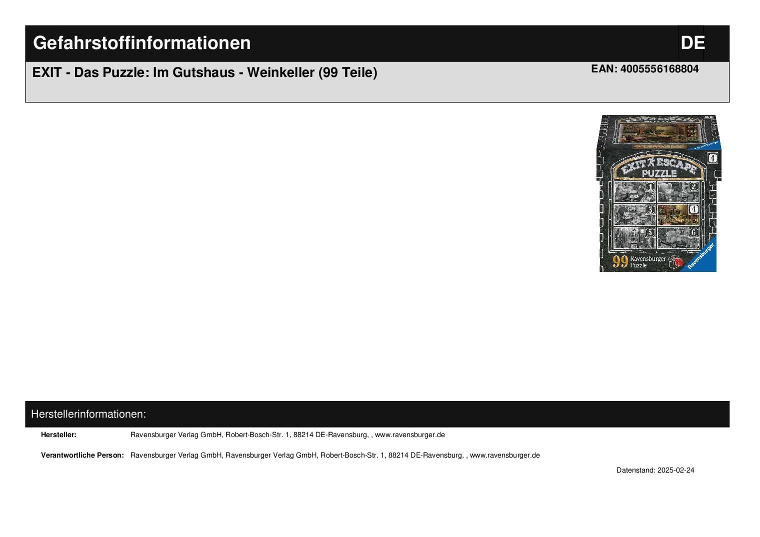 EXIT - Das Puzzle: Im Gutshaus - Weinkeller (99 Teile) EXIT - Das Puzzle: Im Gutshaus - Weinkeller (99 Teile)