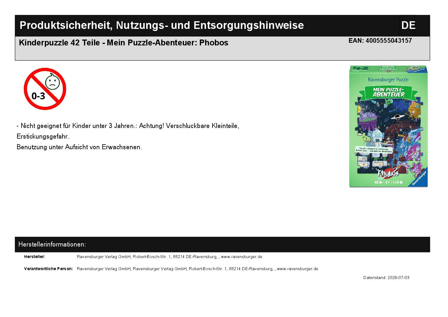 Kinderpuzzle 42 Teile - Mein Puzzle-Abenteuer: Phobos