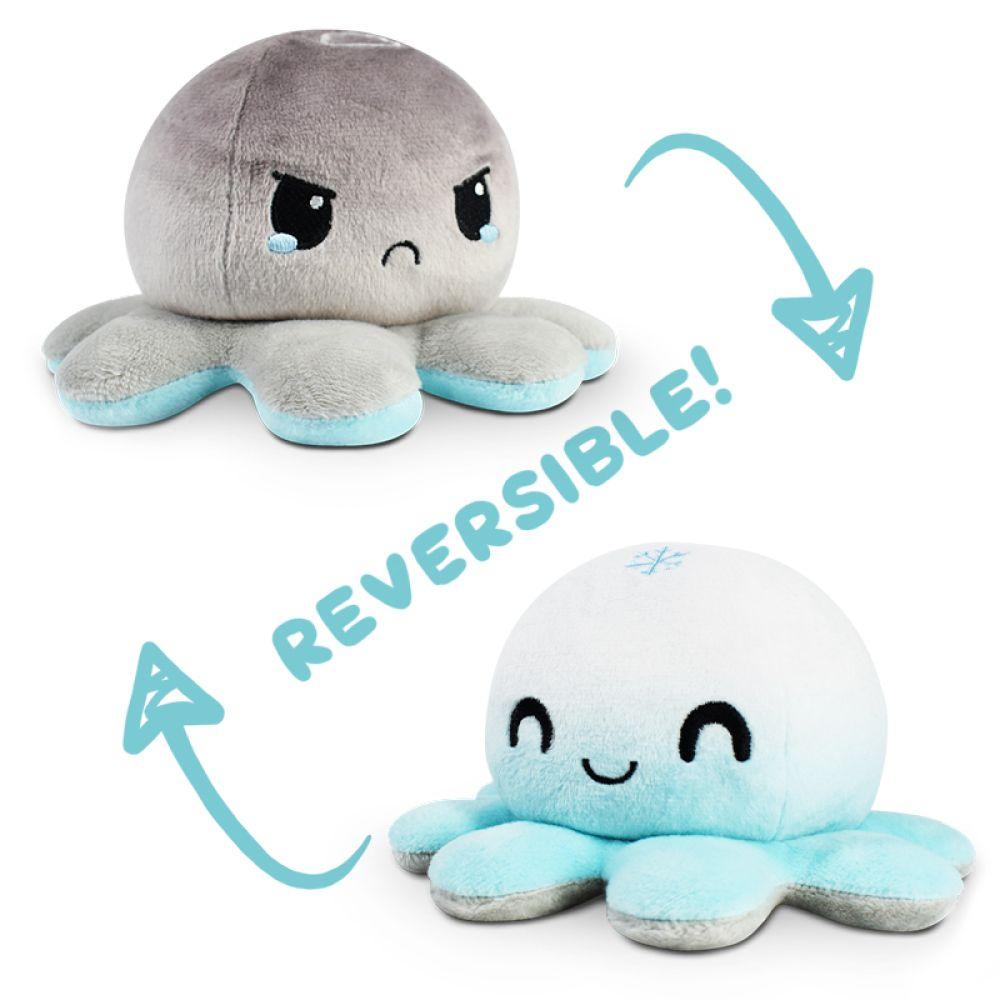 Reversible Octopus Plushie [Happy Snowflake + Sad Cloud] [Light Blue + Gray]