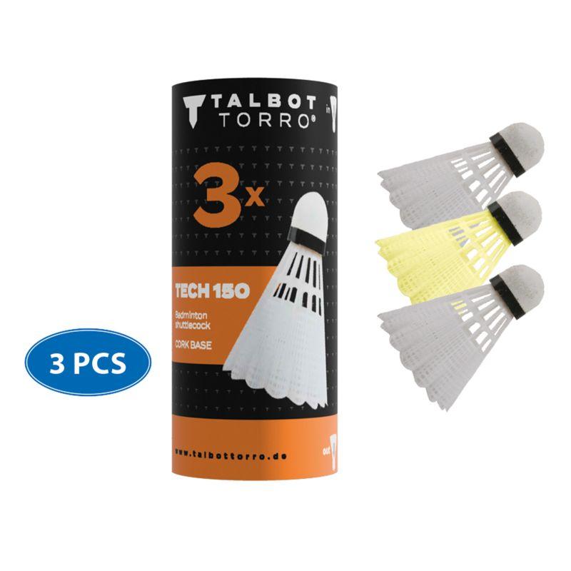 Badm.-Ball TECH 150, 3er Dose (2x weiß / 1x gelb) Kunststoff Freizeitfederball (PE) mit Kunst-Korkfuß