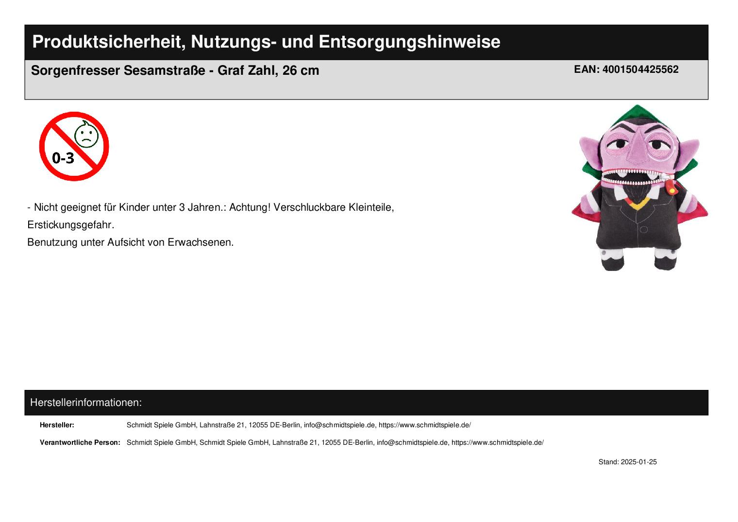 Sorgenfresser Sesamstraße - Graf Zahl, 26 cm