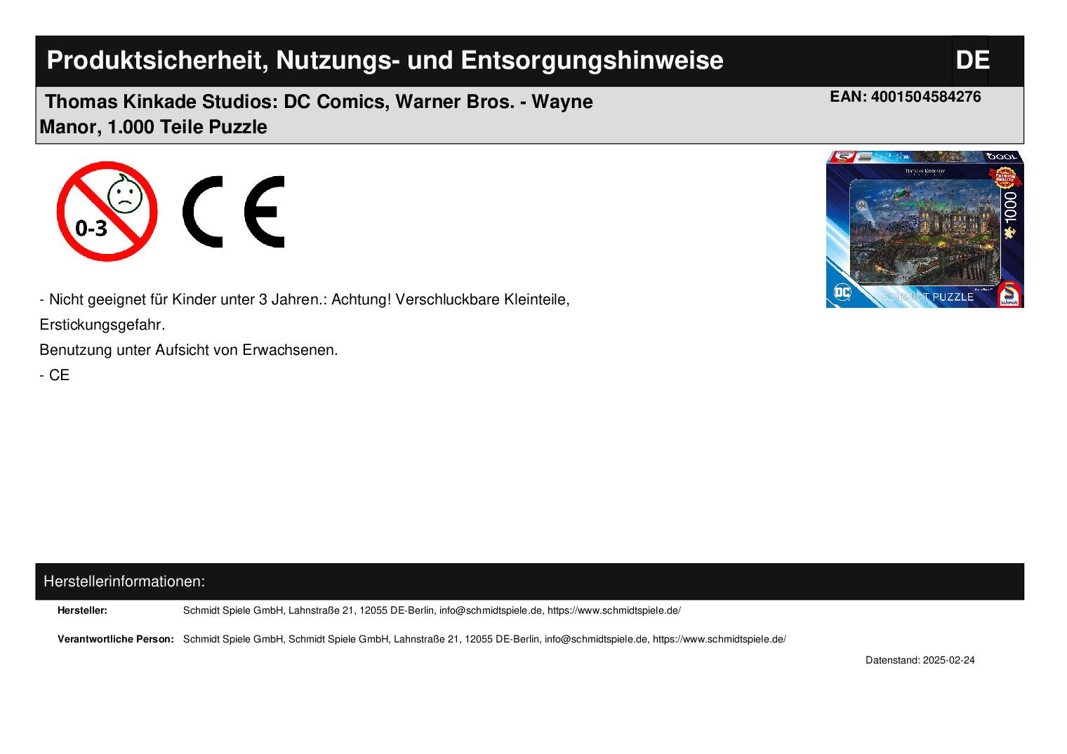 Thomas Kinkade Studios: DC Comics, Warner Bros. - Wayne Manor, 1.000 Teile Puzzle