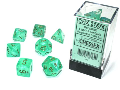Chessex Borealis Polyhedral Light Green/gold Luminary 7-Die Set Chessex Borealis Polyhedral Light Green/gold Luminary 7-Die Set