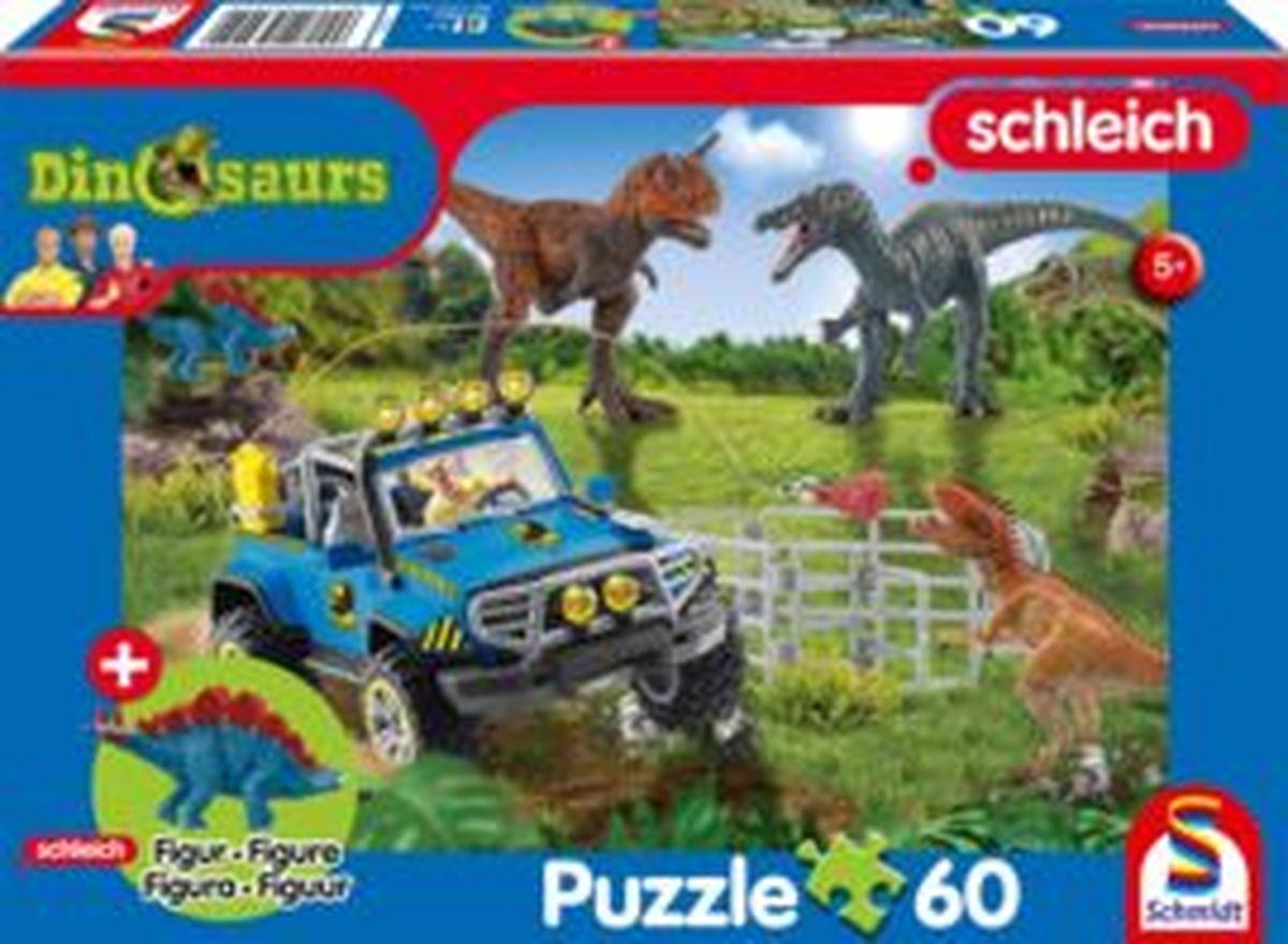 Schleich: Dinosaurs - Urzeit-Giganten, 60 Teile Kinderpuzzle mit Add-on (eine Original Baby Stegosaurus mini Figur)