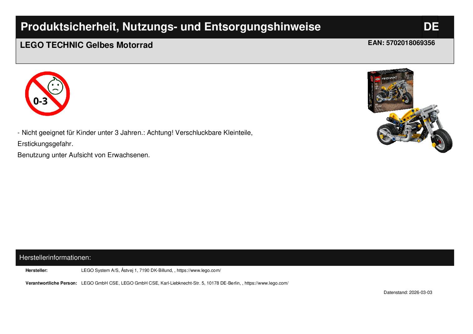 LEGO TECHNIC Gelbes Motorrad