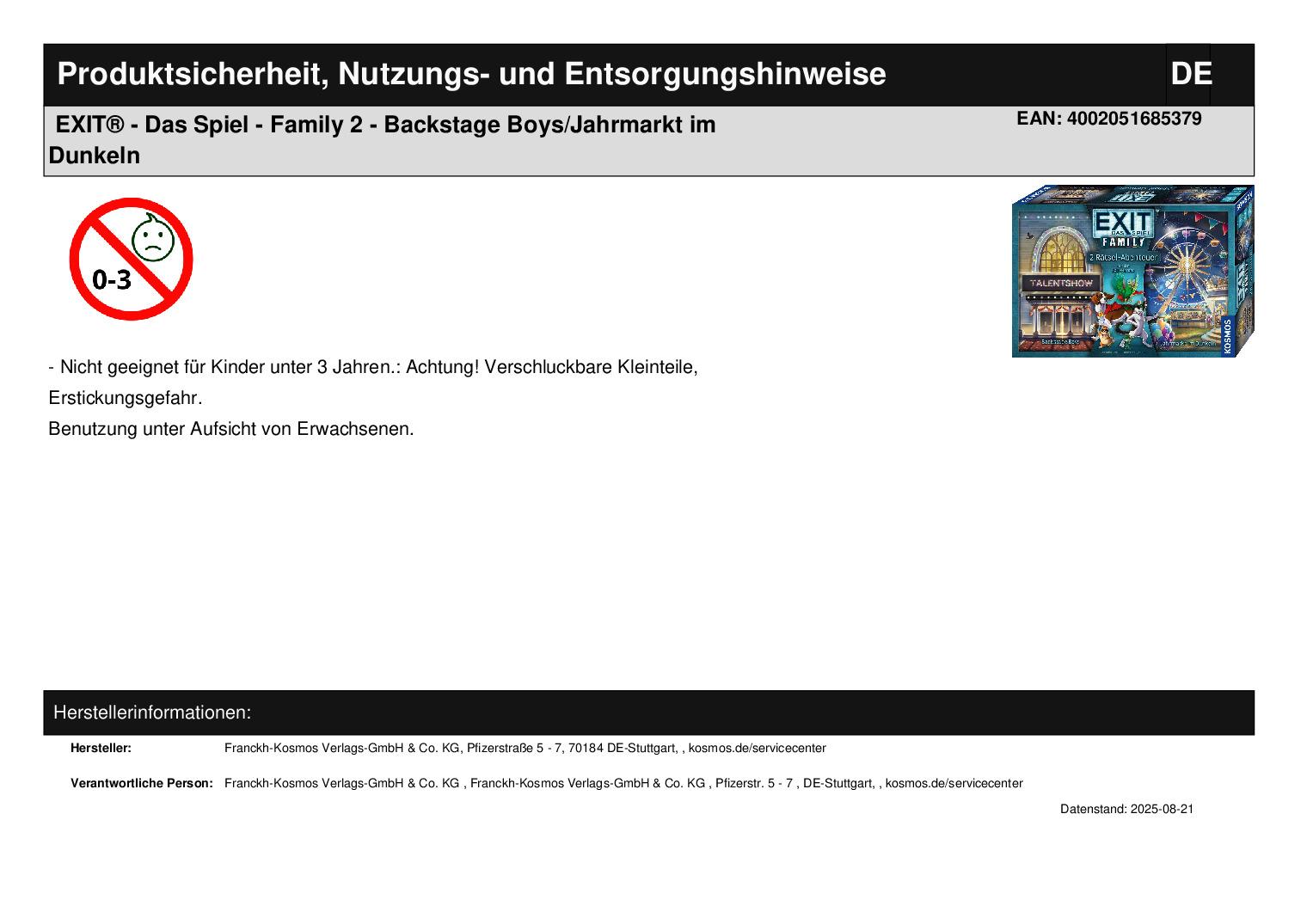 EXIT® - Das Spiel - Family 2 - Backstage Boys/Jahrmarkt im Dunkeln EXIT® - Das Spiel - Family 2 - Backstage Boys/Jahrmarkt im Dunkeln