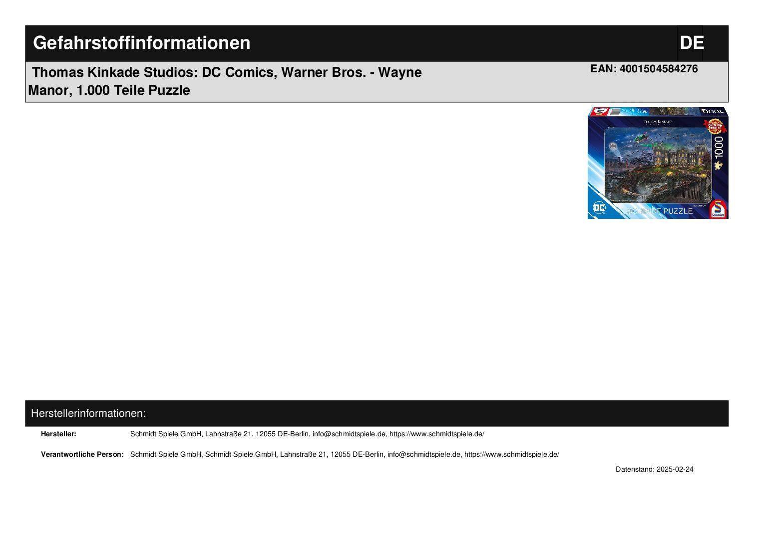 Thomas Kinkade Studios: DC Comics, Warner Bros. - Wayne Manor, 1.000 Teile Puzzle