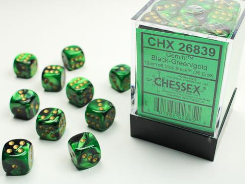 Chessex Würfel W6x36 Gemini: black-green / gold