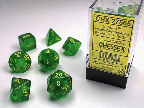 Chessex 7-er Mix Borealis: Maple Green / yellow