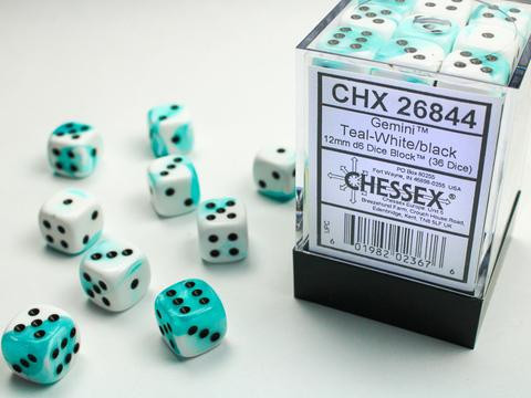Chessex Würfel W6x36 Gemini: teal-white / black
