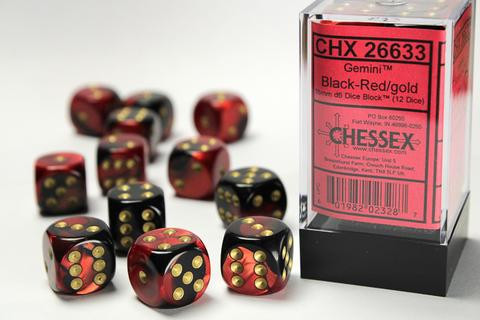 Chessex Würfel W6x12 Gemini: black-red / gold