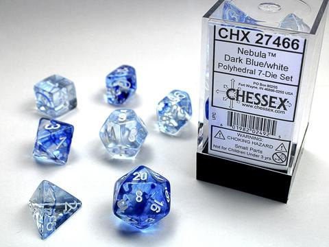 Chessex 7-er Mix Nebula: dark blue / white