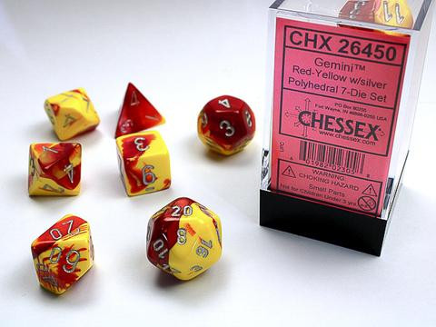 Chessex Würfel 7-er Mix Gemini: red-yellow / silver
