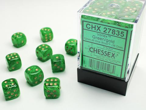 Chessex Würfel W6x36 Vortex: green / gold