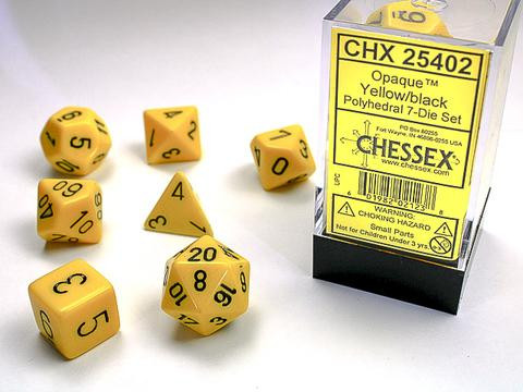 Chessex Würfel 7-er Mix Opaque: yellow / black