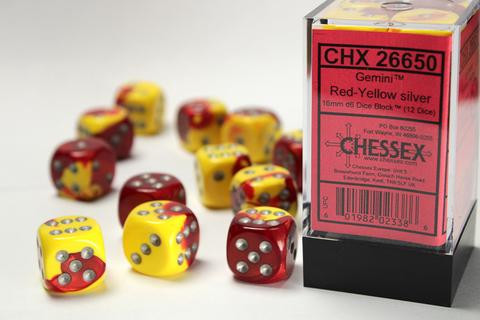 Chessex Würfel W6x12 Gemini: red-yellow / silver
