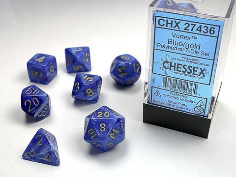 Chessex Würfel 7-er Mix Vortex: blue / gold
