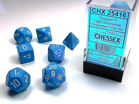 Chessex Würfel 7-er Mix Opaque: light-blue / white