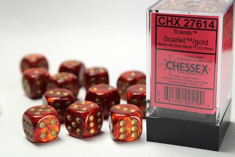 Chessex Würfel W6x12 Scarab: scarlet / gold