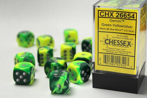 Chessex Würfel W6x12 Gemini: green-yellow / silver