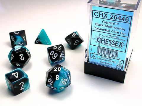 Chessex Würfel 7-er Mix Gemini: black-shell / white