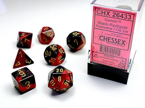 Chessex Würfel 7-er Mix Gemini: black-red / gold