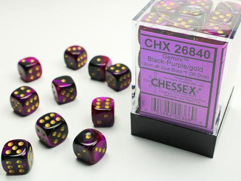 Chessex Würfel W6x36 Gemini: black-purple / gold