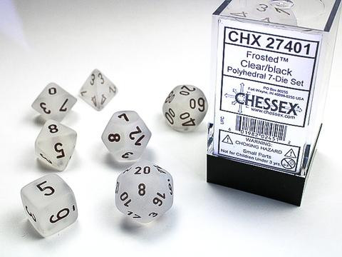 Chessex 7-er Mix Frosted: clear / black