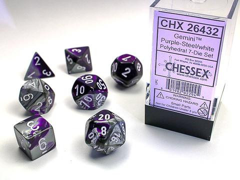 Chessex Würfel 7-er Mix Gemini: purple-steel / white