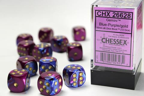 Chessex Würfel W6x12 Gemini: blue-purple / gold
