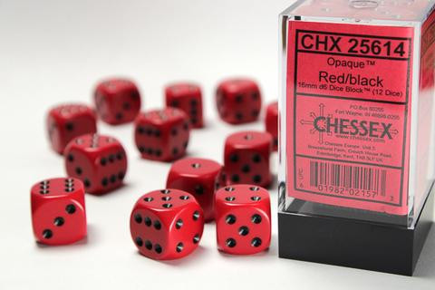 Chessex Würfel W6x12 Opaque: Red / Black