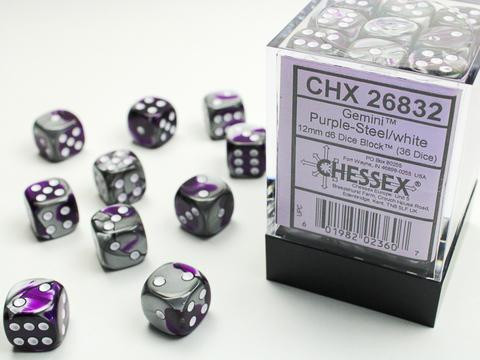 Chessex Würfel W6x36 Gemini: purple-steel /white