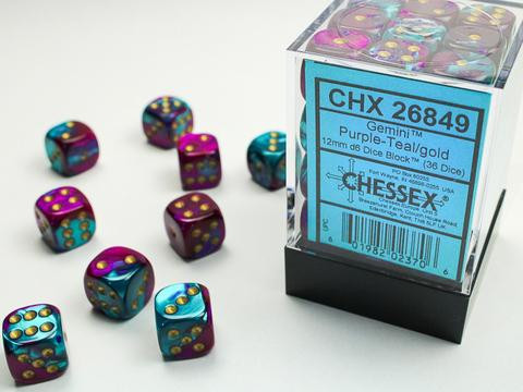 Chessex Würfel W6x36 Gemini: purple-teal / gold