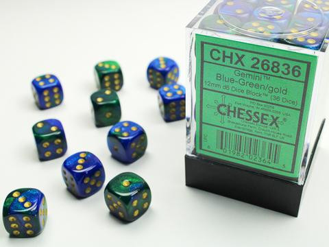 Chessex Würfel W6x36 Gemini: blue-green / gold