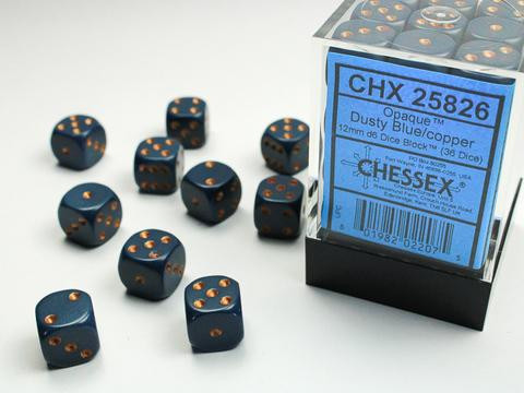 Chessex Würfel W6x36 Opaque: dusty-blue / gold