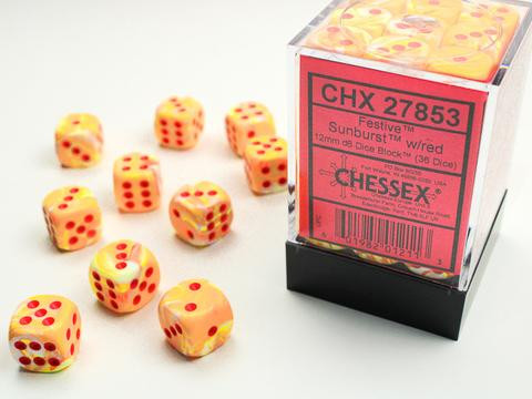 Chessex W6x36 Festive: Sunburst / red