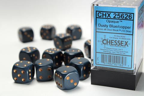 Chessex Würfel W6x12 Opaque: Dusty Blue / Gold